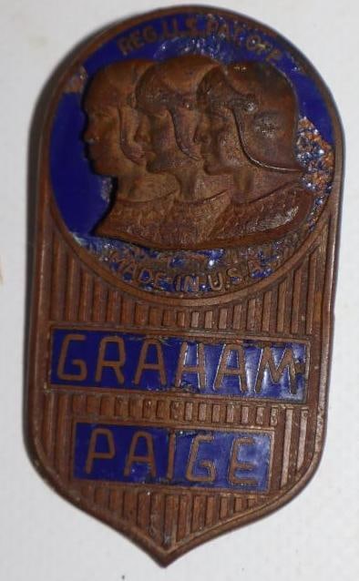 1929 Graham Paige Cloisonne Radiator Emblem: 1.5" x 2.5"