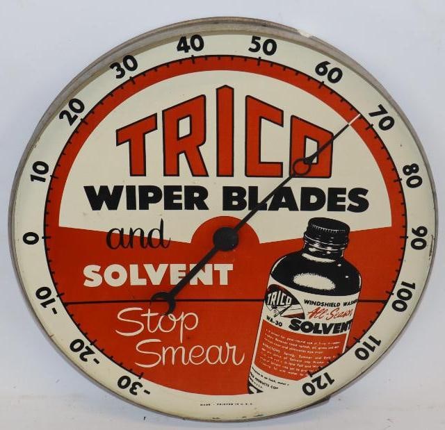 Trico Wiper Blades and Solvent Advertising Thermometer: 12" Diameter. Missing Glass Face