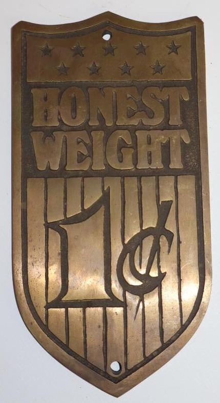 Brass Scale Plate Sign "Honest Weight": 7" x 4"