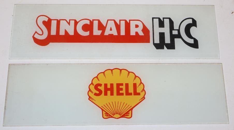 Group of 2 Sinclair HC and Shell Gas Pump Ad Glass (1 of 3)