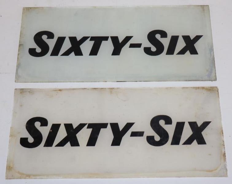 Group of 2 Phillips Sixty-Six Gas Pump Ad Glass: 10.25" x 4.25" each