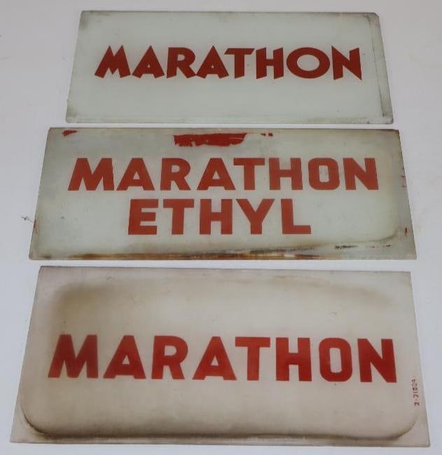 Group of 3 Marathon and Marathon Ethyl Gas Pump Ad Glass: 10.25" x 5" and 10.5" x 4.75"