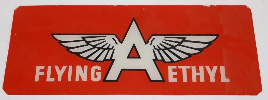 Associated Flying A Ethyl Gas Pump Ad Glass: 12.5" x 5"