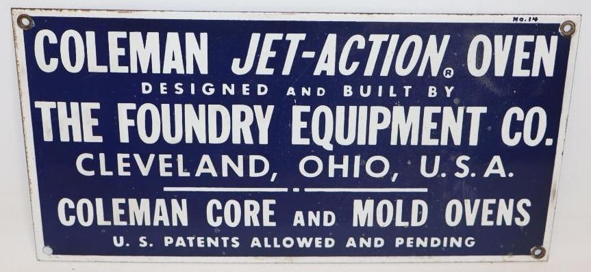 Coleman Jet-Action Oven SSP Porcelain Advertising Sign: 14" x 7"