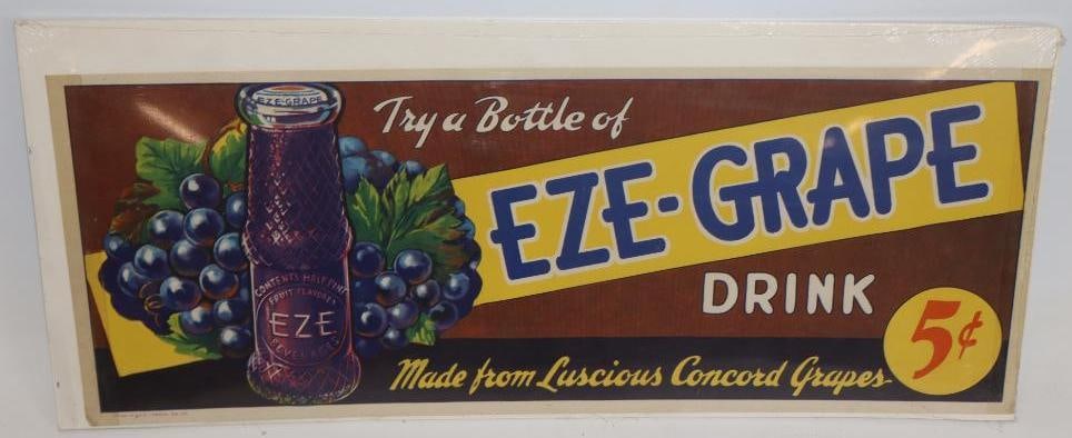 Eze Grape Drink Paper Advertising Sign: 19.5" x 7.5"