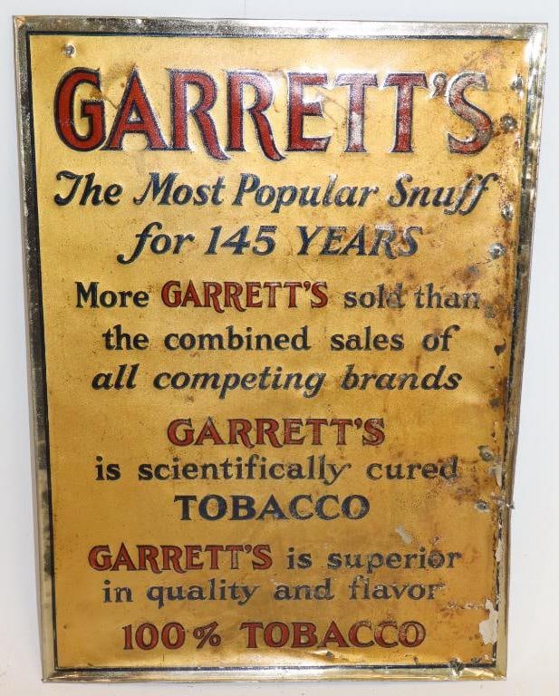 Garrett's Tin Tobacco Sign TOC: 11" x 15.5"