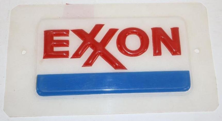 Embossed Plastic Exxon Oil Sign: 9.5" x 5.5"