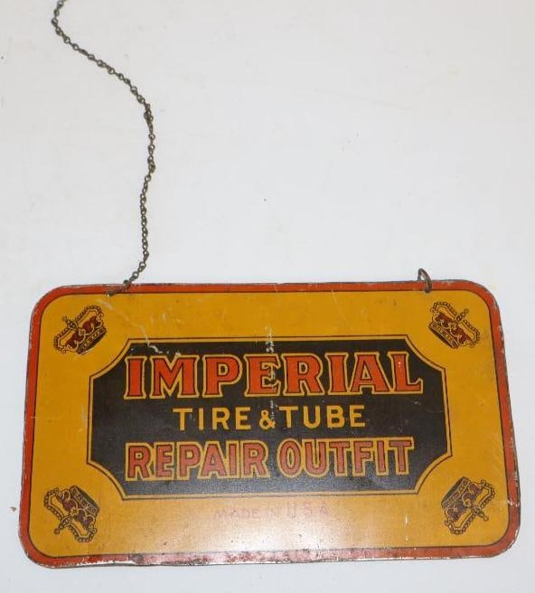 Imperial Tire and Tube Repair Outfit Tin TOC Sign: 7.5" x 4.5"