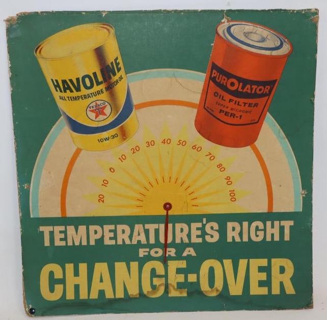 Havoline All Temperature and Purolator Cardboard Advertising Display Sign: 21" x 20.5"