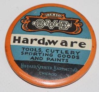 Hubbard, Spencer, Bartlett Hardware Advertising Pocket Mirror: 2" x 2"