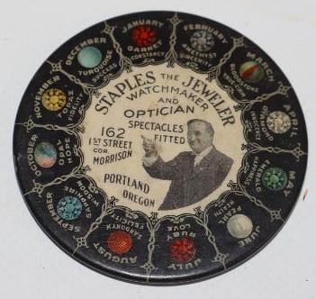 Staples Jewler, Watchmaker, and Optician Portland Advertising Pocket Mirror: 2" x 2"