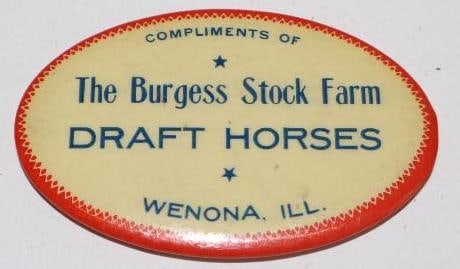 The Burgess Stock Farm Draft Horses Wenona IL Advertising Pocket Mirror (1 of 2)
