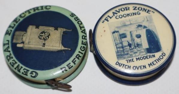 Group of 2 General Electric Refrigerators & Westinghouse Electric Range Celluloid Advertising Tape: 1.5" x 1.5" each