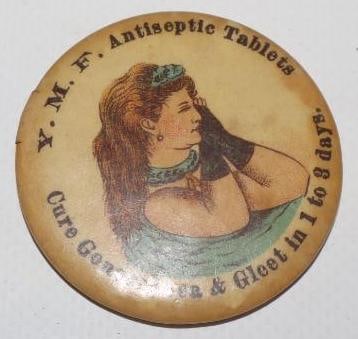 Y.M.F. Antiseptic Tablets to Cure Gonorrhea Advertising Pocket Mirror: 1.75" x 1.75"