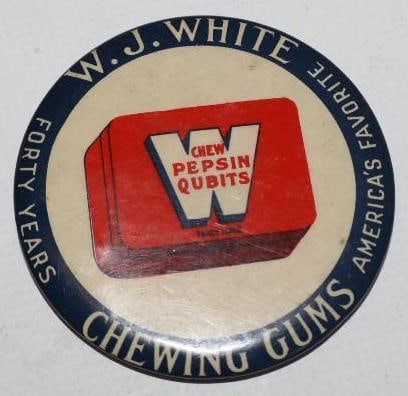 W.J. White Chewing Gum Advertising Pocket Mirror: 2.25" x 2.25"