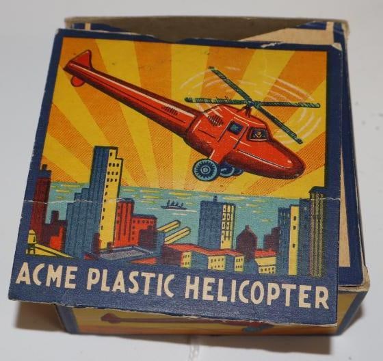 Acme Plastic Helicopter in Original Box: 3.5" x 3.5" x 2", lid is detached