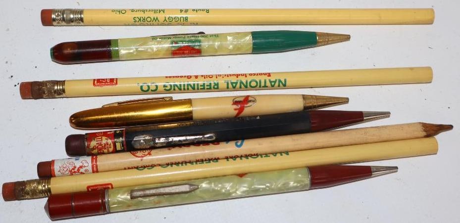 Group of 8 Wm. Penn, National Refining, Kendall, and Other Advertising Pencils: largest 7.5"