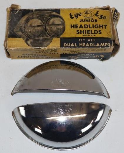 Eye-Eze Junior Headlight Shields in Original Box: 6" x 2.5" x 2", box has tape repairs