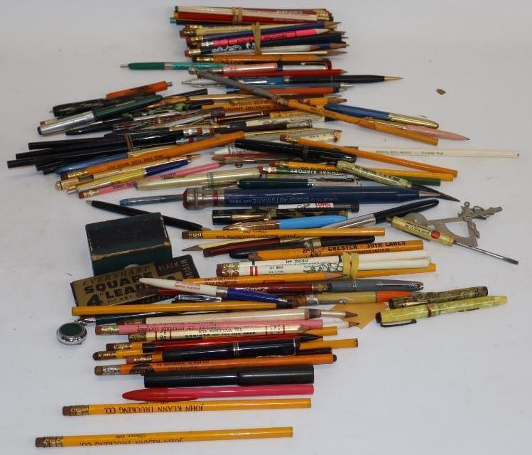 Group of 141 Advertising Pens, Pencils, and Refills: largest 7.5"