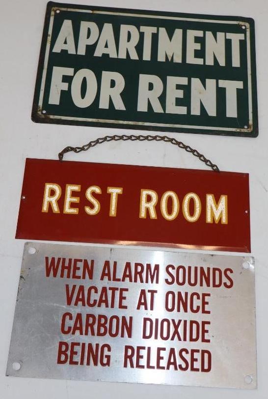 Group of 3 Restroom, Carbon Dioxide, and Apartment For Rent Advertising Signs (1 of 5)