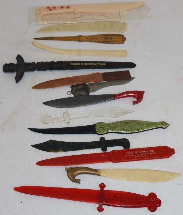 Group of 14 Advertising Plastic Letter Openers and Bookmarks: Largest is 1" x 8.5"