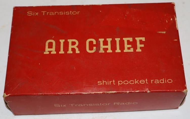 Air Chief Six Transistor Shirt Pocket Radio: With original box. 6.5" x 4" x 1.75"