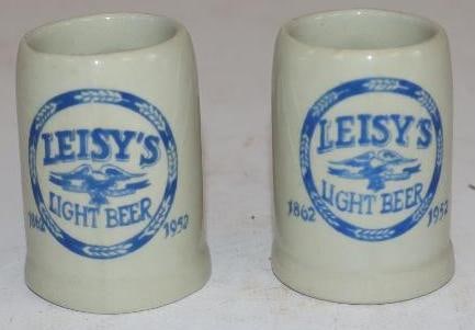 Group of 2 Lesley's Light Beer 1950's Sample Mugs: 2" x 1.25" x 2" each