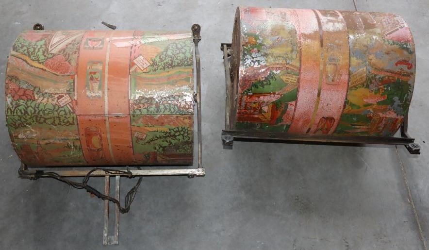 Group of 2 Drive Mobile "Test Your Driving Skills" Autoscope Driving Scene Game Drums: 20" x 16" x 24" each. This is unable to be shipped it must be picked up in Louisville, OH or transported with a 3rd party carrier.