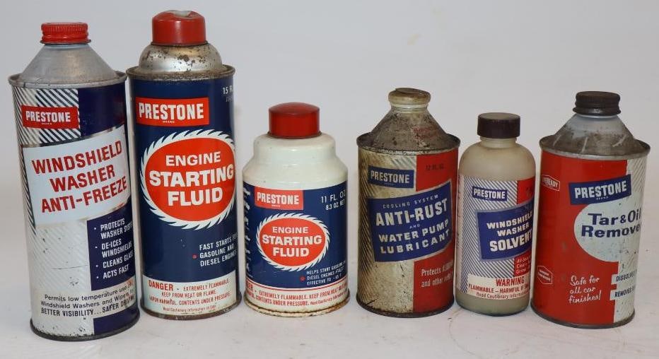 Group of 6 Prestone Car Care Product Cans: largest 16oz