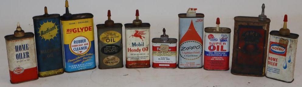 Group of 10 Handy Oiler Cans: largest 8oz