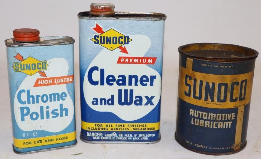 Group of 3 Sonoco Car Care Product Cans: largest 16oz