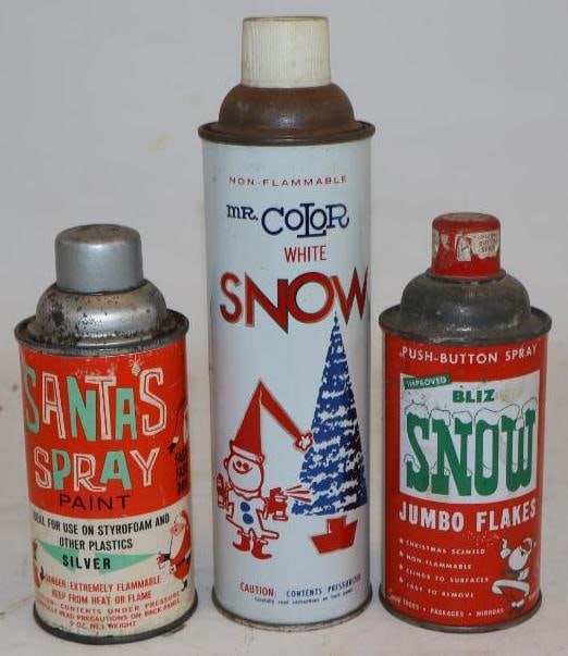 Group of 3 Vintage Christmas Snow and Santa's Spray Paint Holiday Cans: largest 17oz