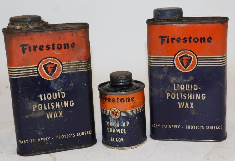 Group of 3 Firestone Car Care Product Cans: largest 16oz