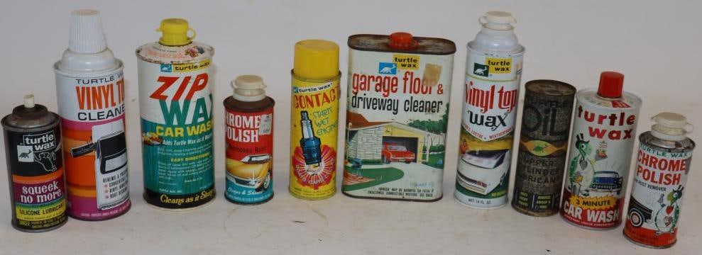 Group of 10 Turtle Wax Car Care Cans: largest 32oz