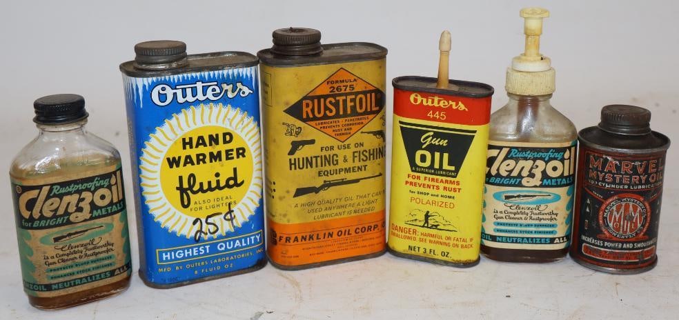 Group of 6 Household Firearm Cleaner Cans and Bottles: largest 8oz