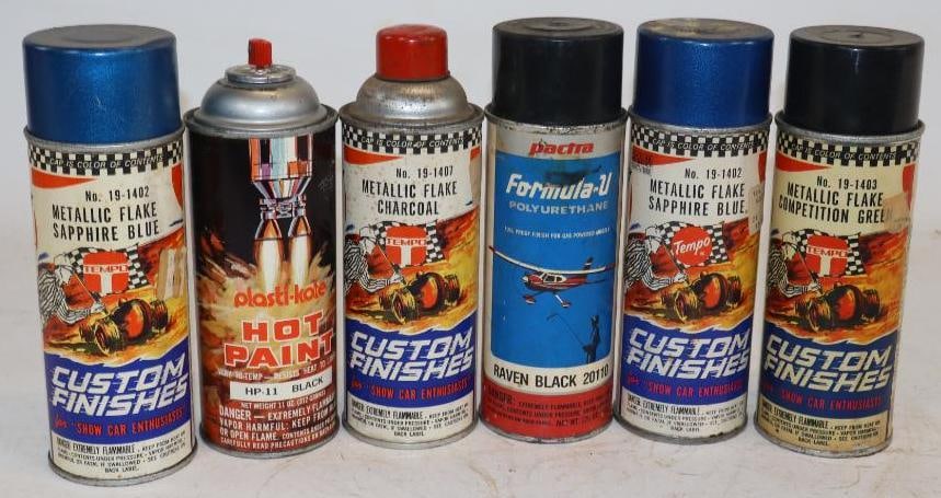 Group of 6 Vintage Spray Paint Cans: largest 12.5oz