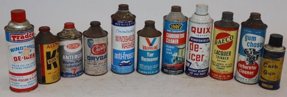 Group of 10 Conetop Car Care Cans: largest 16oz
