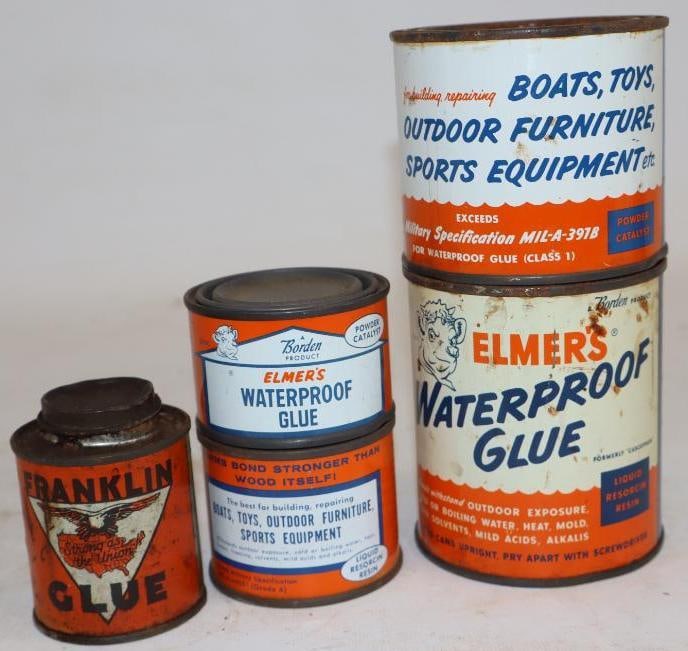 Group of 5 Early Advertising Glue Cans (1 of 2)