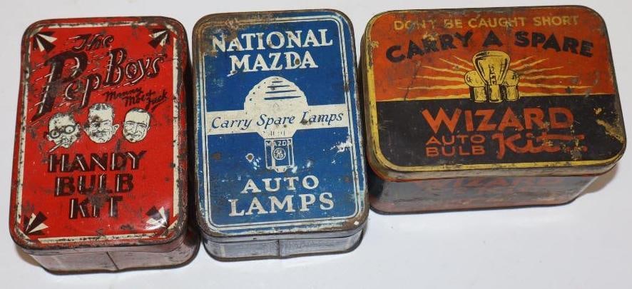 Group of 3 Pep Boys, Wizard, and National Auto Bulb Tins (1 of 2)