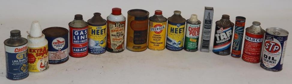 Group of 15 Vintage Car Care Cans: largest 16oz