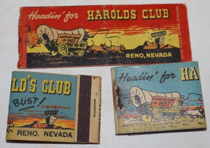 Group of 3 Harolds Club Reno Nevada Advertising Match Books: Average Size is 1.5" x 2 each