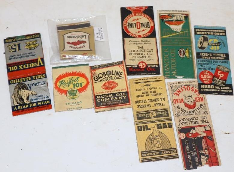 Group of 9 Red Heady, Litening, Vortex, Benzoline, Rusk Oil Co Advertising Match Books: Average Size is 1.5" x 2 each