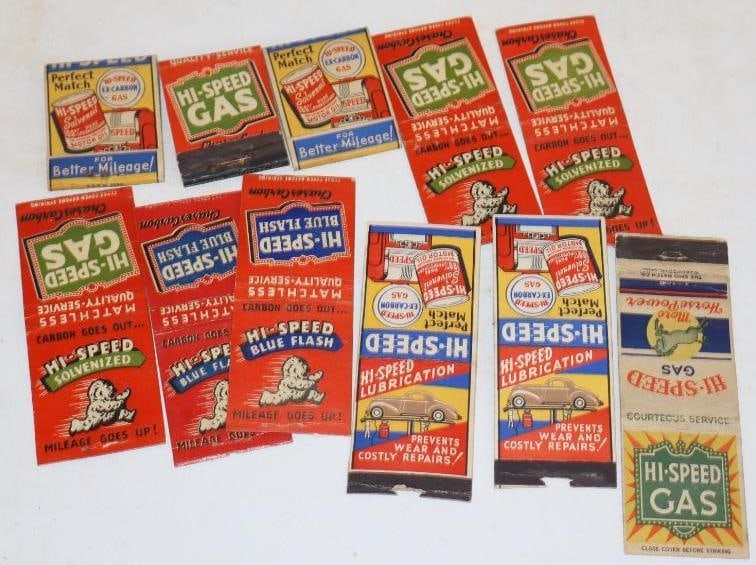 Group of 11 Hi-Speed Gas Advertising Match Books: Average Size is 1.5" x 2 each