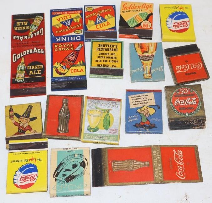 Group of 16 Soda Advertising Match Books: Average Size is 1.5" x 2 each