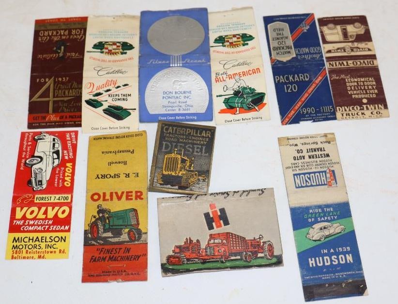 Group of 11 Volvo, Oliver, Hudson, Packard, Pontiac Advertising Match Books: Average Size is 1.5" x 2 each
