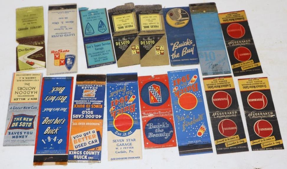 Group of 16 Desoto, Buick, and Studebaker Advertising Match Books: Average Size is 1.5" x 2 each