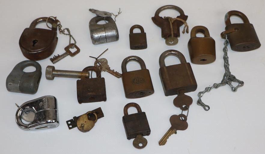 Group of 11 Brass and Other Locks: largest 2" x 3"