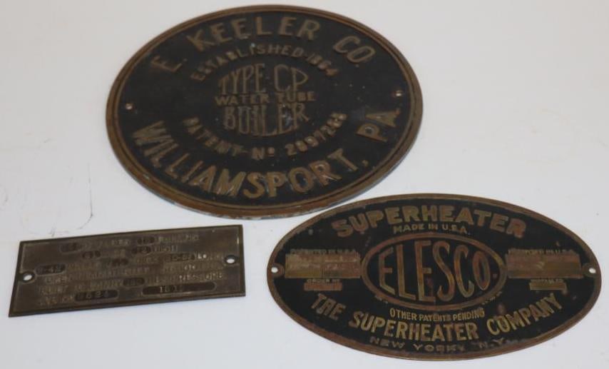 Group of 3 Brass Keeler, and Elesco Name Plaque Signs: largest 11.5" x 11.5"
