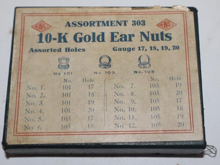 Assortment Box of 10k Gold Earnuts: 3.5" x 2.5" x 1"