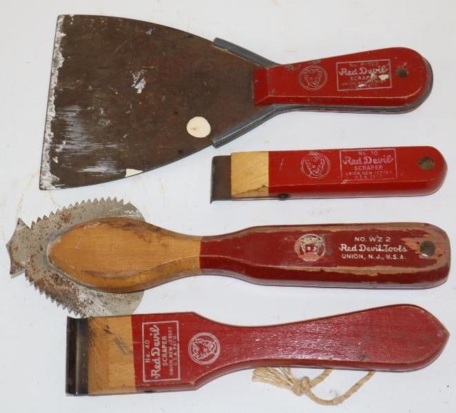 Group of 4 Red Devil Advertising Scrapers (1 of 4)